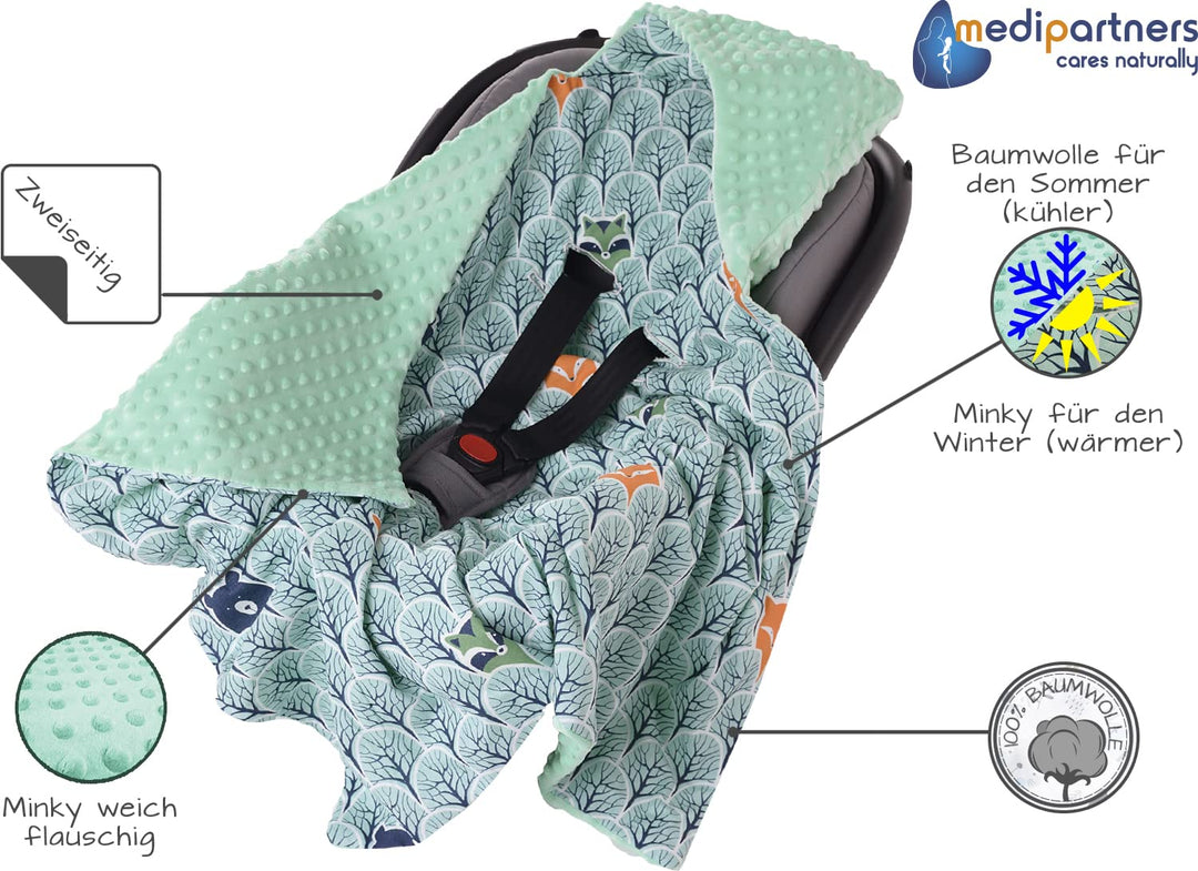 Medi Partners Einschlagdecke Baby Babyschale 100% Baumwolle für Sommer 85x85cm Kinderwagen Kuschelde