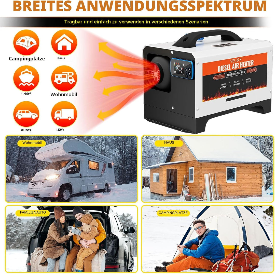 Diesel-Luftheizung All-in-One-Dieselheizung mit 8 kW, Fernbedienung und LCD-Schalteranzeige, 12 V, 2