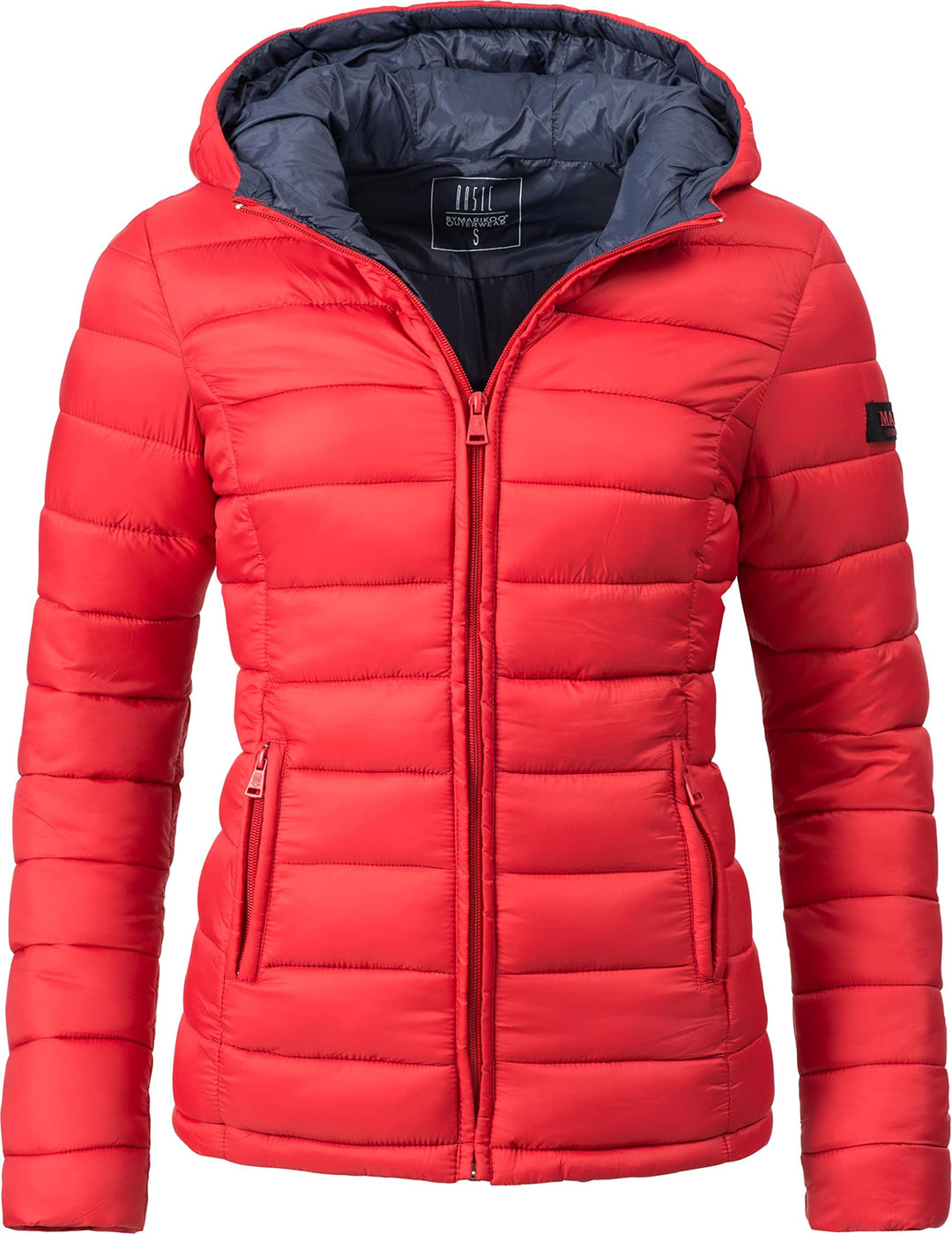 MARIKOO Damen Übergangsjacke leichte Steppjacke kurz mit Kapuze Lucy XS-3XL XS Rot, XS Rot