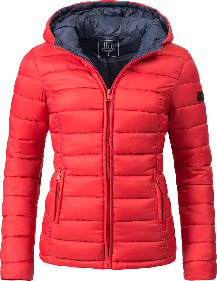MARIKOO Damen Übergangsjacke leichte Steppjacke kurz mit Kapuze Lucy XS-3XL XS Rot, XS Rot