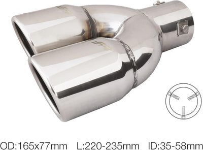 Simoni Racing Auspuffzierstück Doppel Links Rund/Schräg Edelstahl - Ø70xL220mm - Anschluss ->58mm