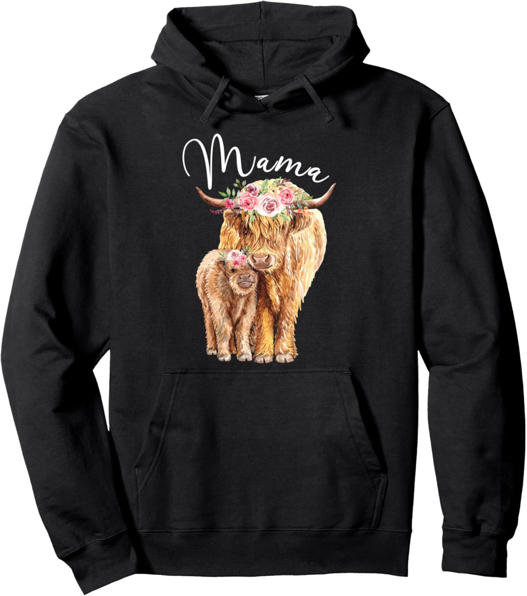 Mama Hochland Kuh mit Jungen Baby Rind Muttertagsgeschenk Pullover Hoodie