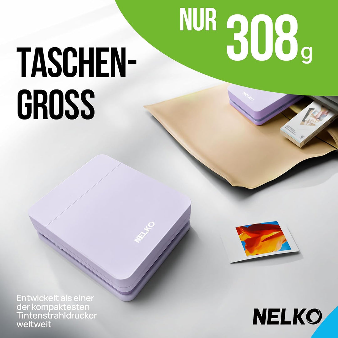 Nelko Fotodrucker für Smartphone, PP01 Mini Fotodrucker, 20 Blatt, Voilett Voilett 1 Fotodrucker+20