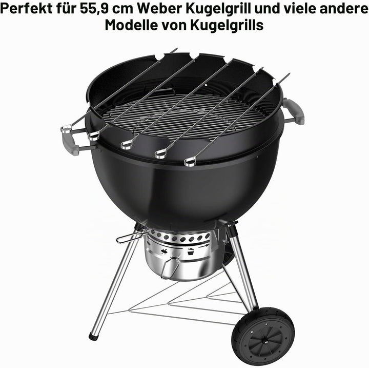 Onlyfire Schaschlik Rotisserie Grillspiess Set, 5 Spiesse mit Grillaufsatz, Schaschlikspiess für 57