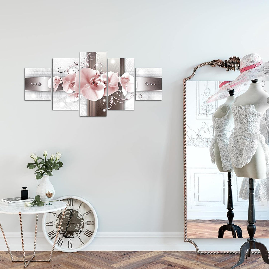 Runa Art Wandbilder Blumen Orchidee 5 Teilig Bild auf Vlies Leinwand Deko Wohnzimmer Abstrakt Grau R
