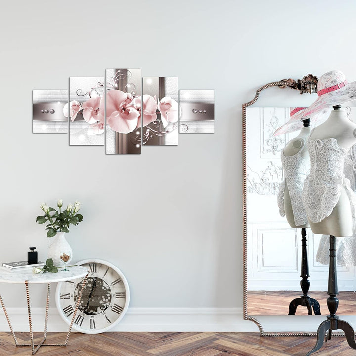 Runa Art Wandbilder Blumen Orchidee 5 Teilig Bild auf Vlies Leinwand Deko Wohnzimmer Abstrakt Grau R