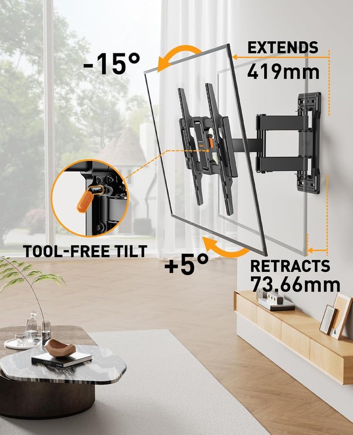 Perlegear TV Wandhalterung für 37-84 Zoll TV bis 50kg, Fernseher Schwenkbar Werkzeugfreier Neigbar,