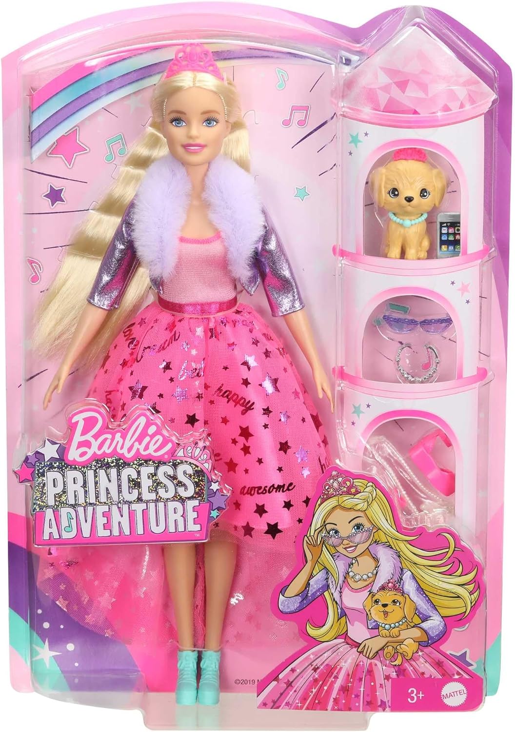 Barbie GML76 - Prinzessinnen-Abenteuer Puppe Mit Mode (ca. 30 cm), Blond, Puppe Mit Hündchen, 2 Paar