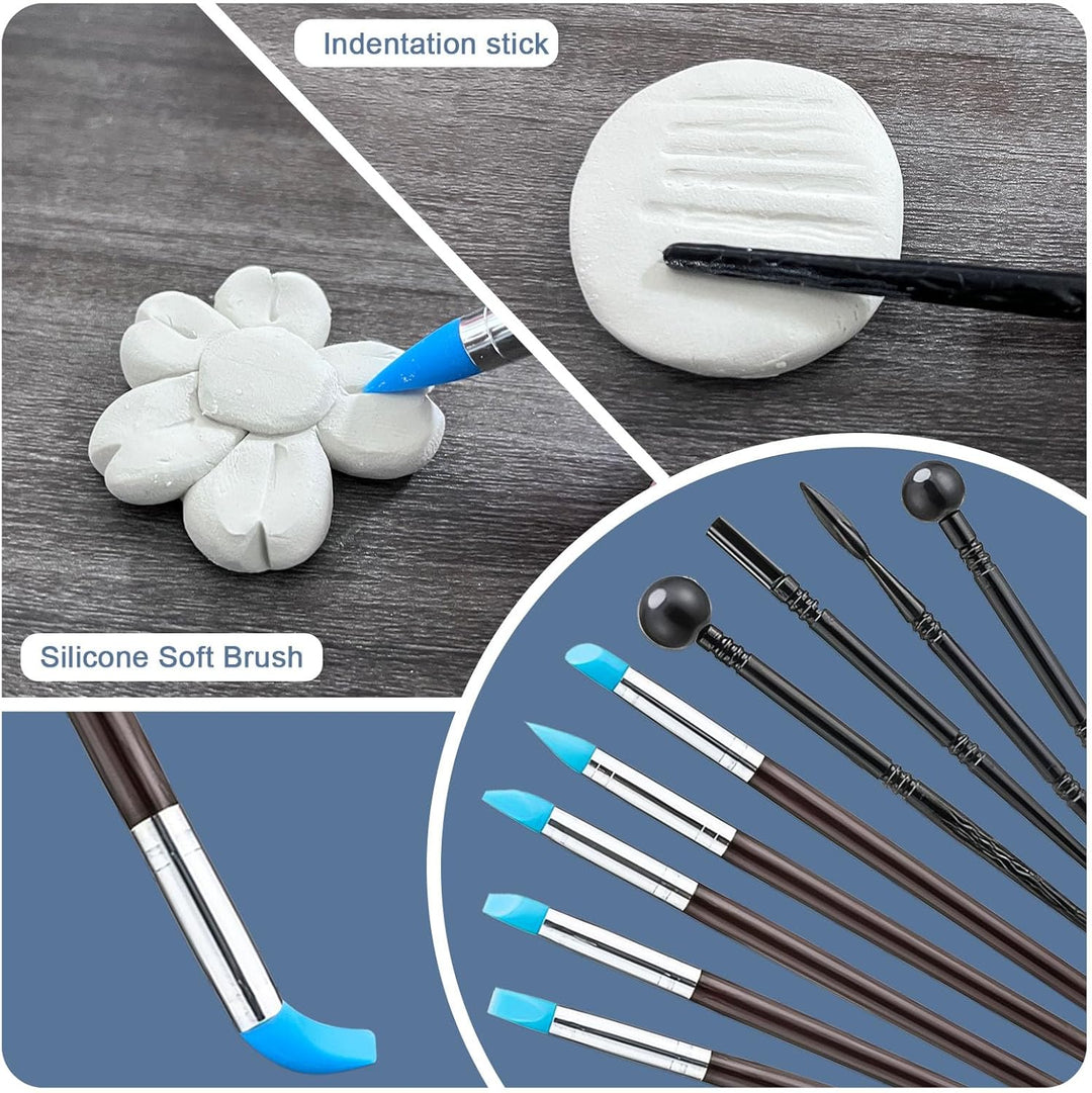 30Pcs lufttrocknendem Ton Glasur mit Ton Werkzeug Set, 2 x 100ml Clay Varnish für Hoher Glanz, Kratz
