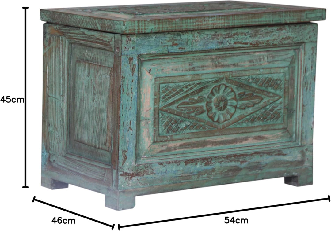 GURU SHOP Vintage Holzbox, Holztruhe, Couchtisch, Kaffeetisch aus Massivholz, Verziert - Modell 41,
