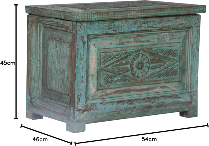 GURU SHOP Vintage Holzbox, Holztruhe, Couchtisch, Kaffeetisch aus Massivholz, Verziert - Modell 41,