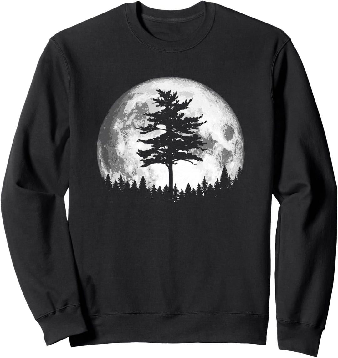 Retro Full Moon & Minimalist Pine Tree Vintage Graphic Sweatshirt
