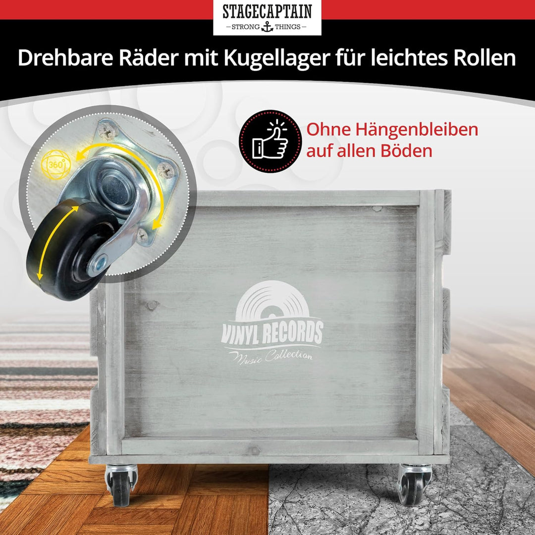 Stagecaptain SPK-100 GY Schallplattenkiste “Emil” - Aufbewahrungsbox für bis zu 100 LPs - aus Vollho