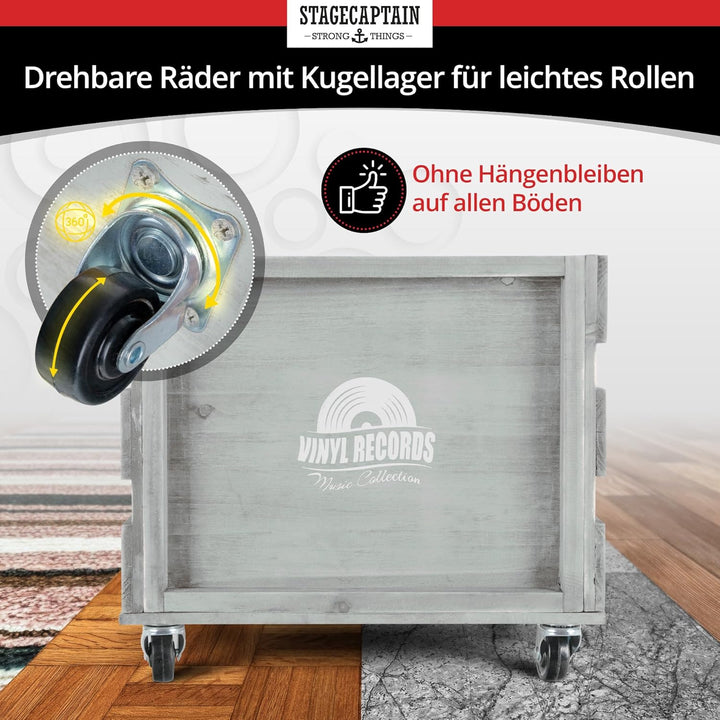 Stagecaptain SPK-100 GY Schallplattenkiste “Emil” - Aufbewahrungsbox für bis zu 100 LPs - aus Vollho