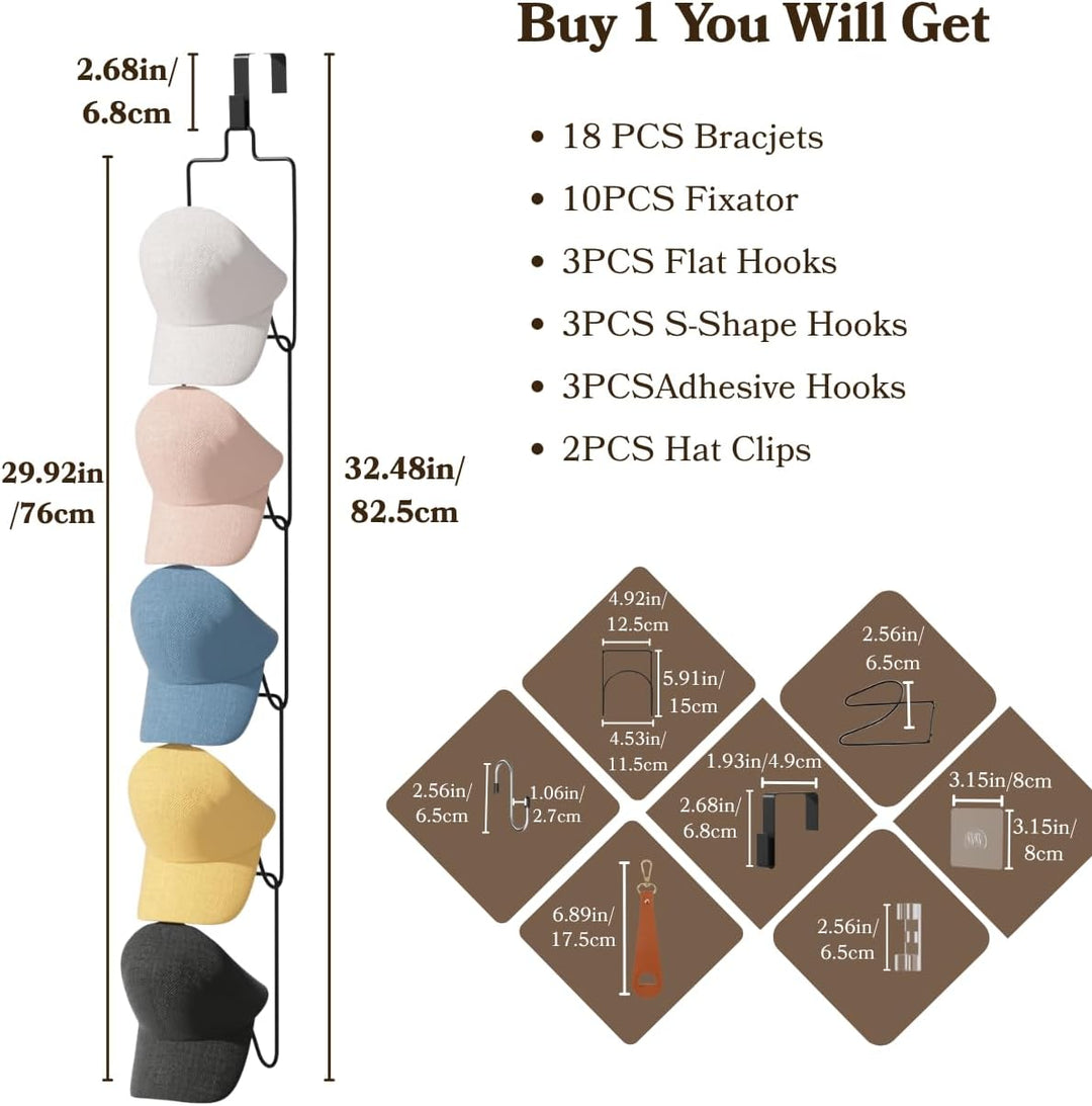 LINFIDITE Cap Halter Tür Hut Racks, Baseball Cap Halterung Schrank hängende Einstellbare Huthalter,f
