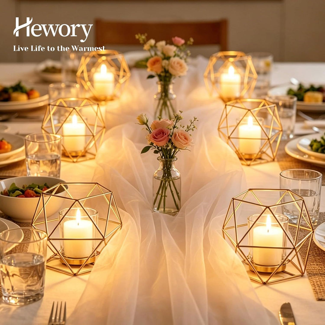 Hewory Teelichthalter Gold Geometrische Metall: 12er Set Teelichthalter Glas Windlicht Goldene Tisch