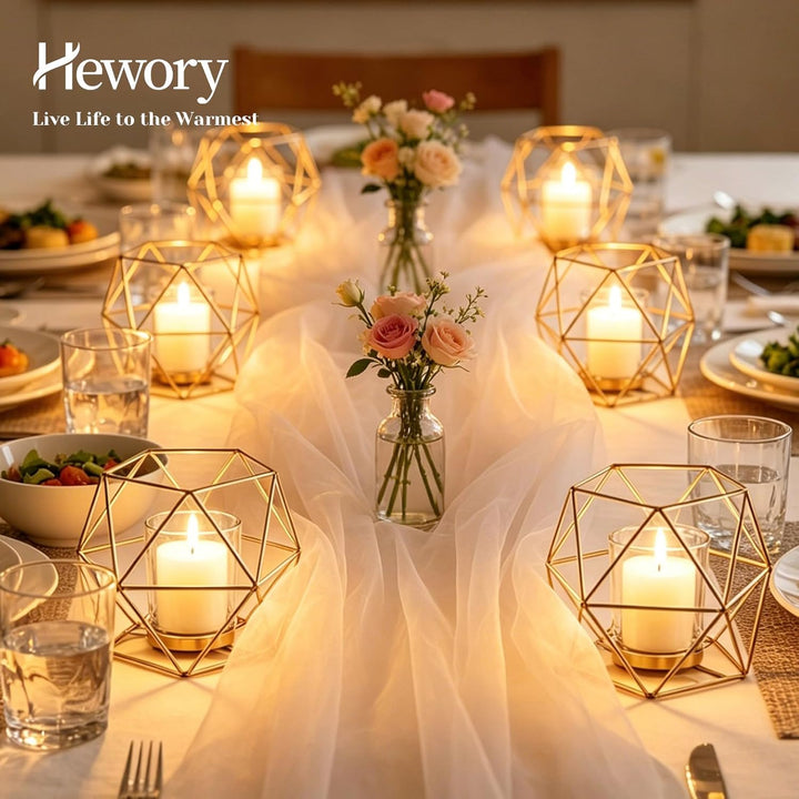 Hewory Teelichthalter Gold Geometrische Metall: 12er Set Teelichthalter Glas Windlicht Goldene Tisch