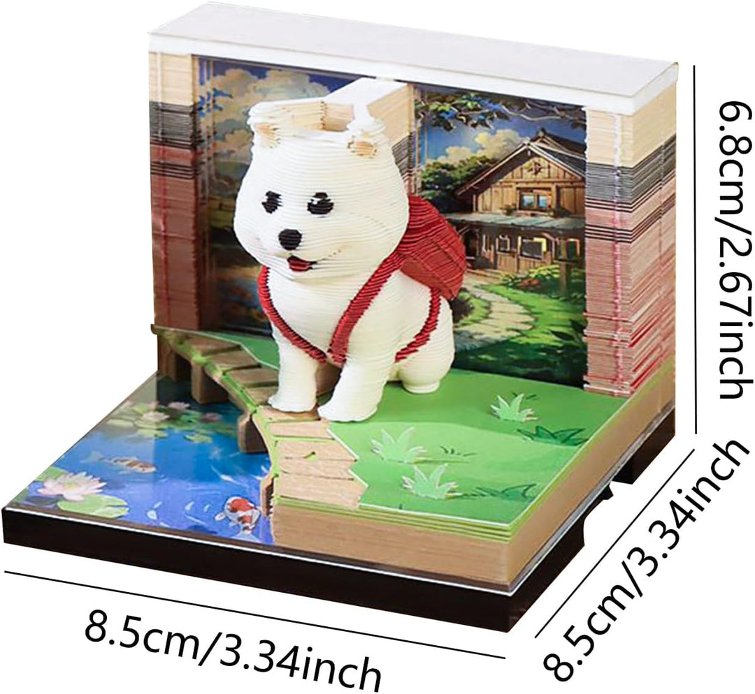 3D-Kalender, 2026, 3D-Schreibtisch-Notizblock, Kunst-Hunde-Skulptur für Urlaub, Schreiben, Heimdekor