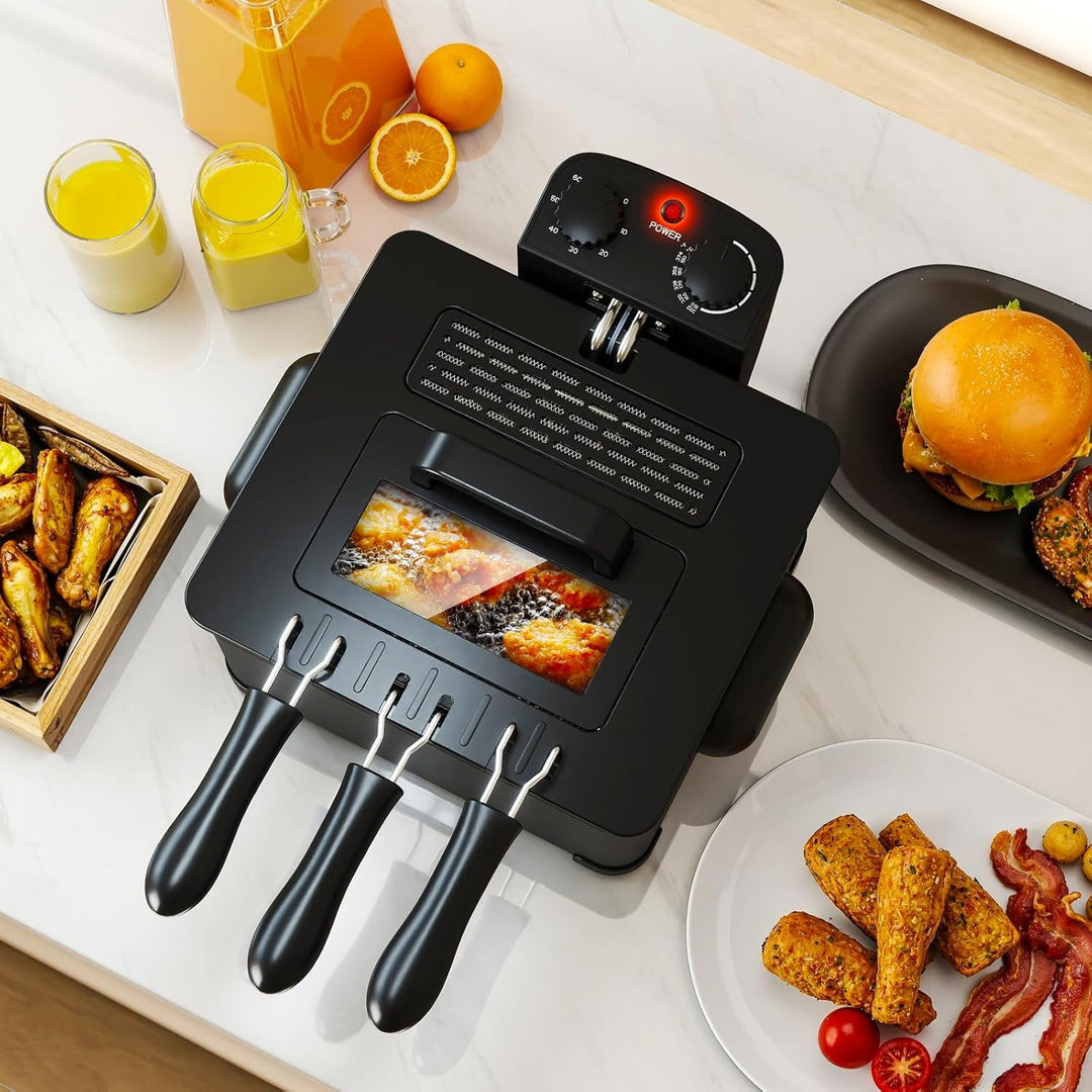 LIFEZEAL Elektrische Fritteuse 5L, Doppel Ölfritteuse mit Sichtfenster, 1700 W Fettfriteuse mit eins