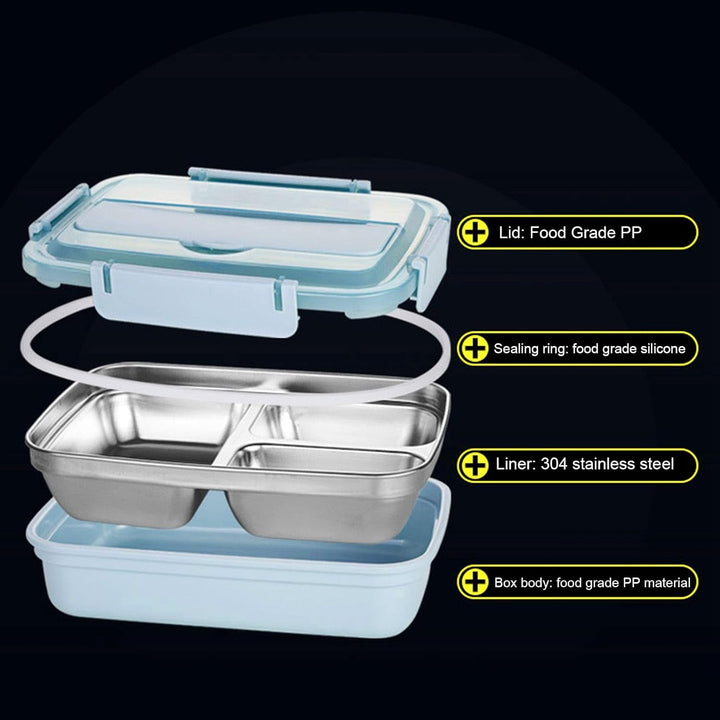 Tissting Edelstahl Lunchbox 4-Fach Tragbarer Lebensmittelbehälter mit Silikondichtung 1500ml für Stu