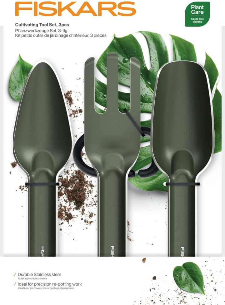 Fiskars Urban Plant Care Pflanzwerkzeuge Set, 3-TLG, Basic-Kit für die Pflanzenpflege, Platzsparende