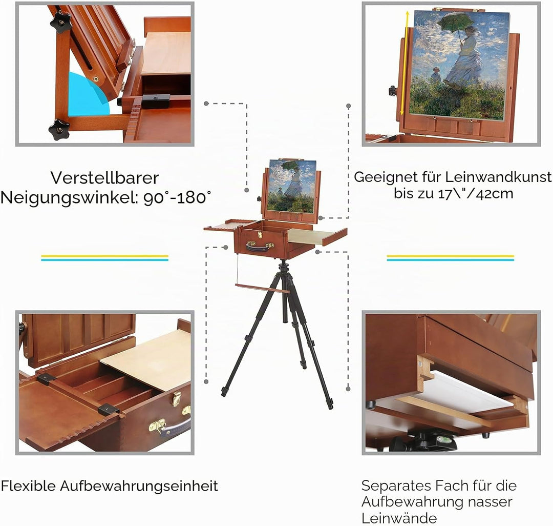 MEEDEN Plein Air Staffelei, Französische Staffelei, Tragbare Tischstaffelei für die Aussenmalerei, P