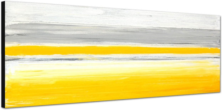 Paul Sinus Art Panoramabild auf Leinwand und Keilrahmen 120x40cm Kunstmalerei grau gelb weiss abstra