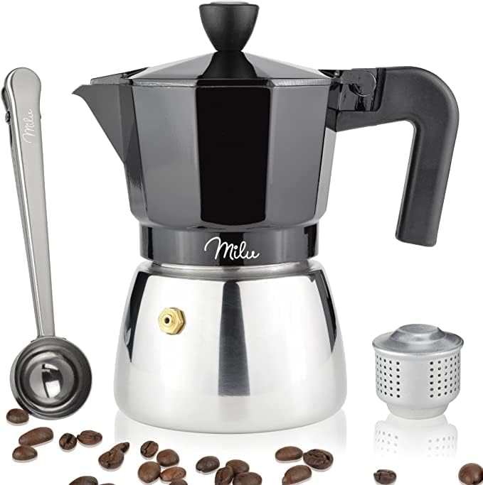 Milu Espressokocher Induktion geeignet | 3, 6, 9 Tassen | Aluminium Mokkakanne, Edelstahl Espressoka
