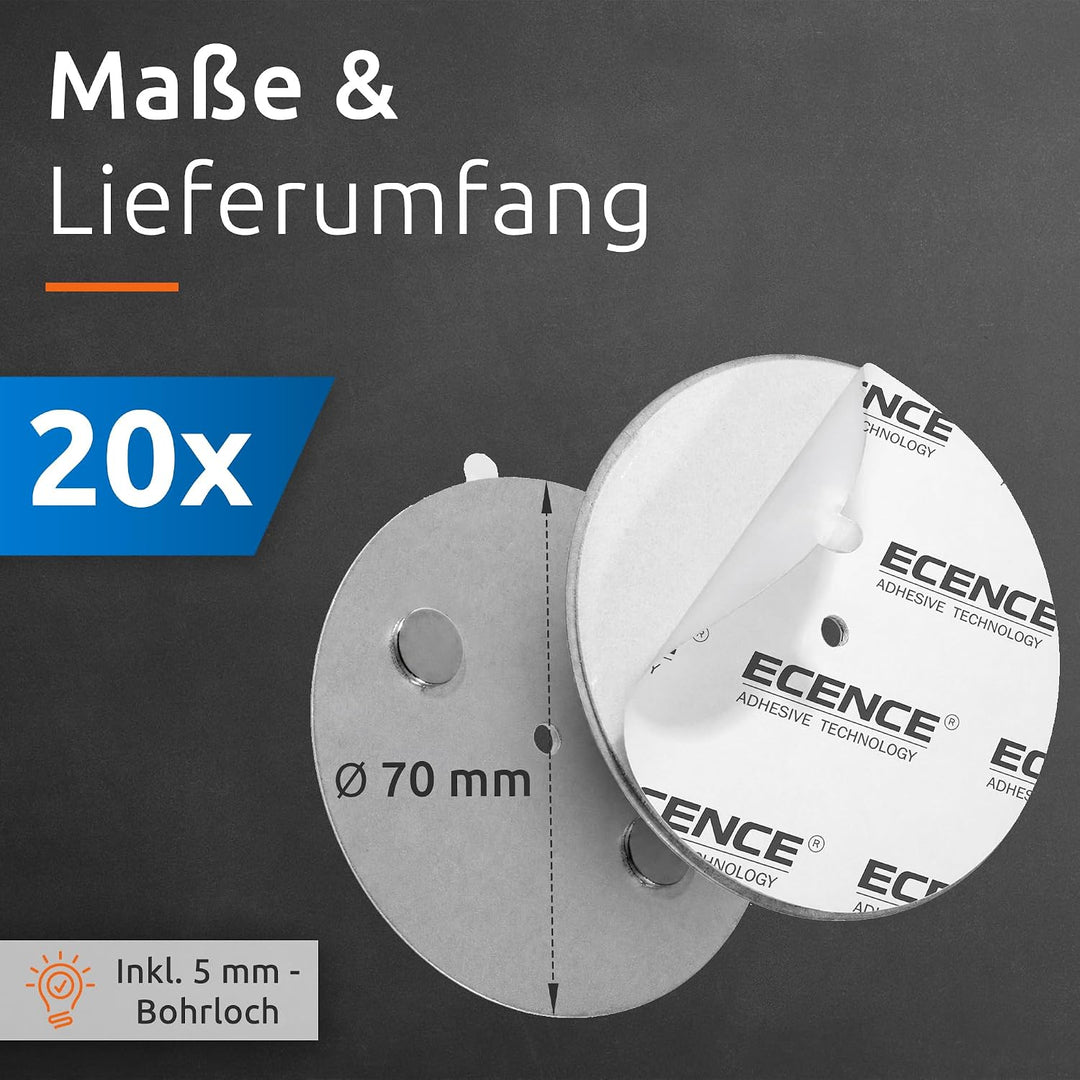 ECENCE Rauchmelder Magnethalter 20 Stück Selbstklebende Magnethalterung für Rauchmelder Ø 70mm schne