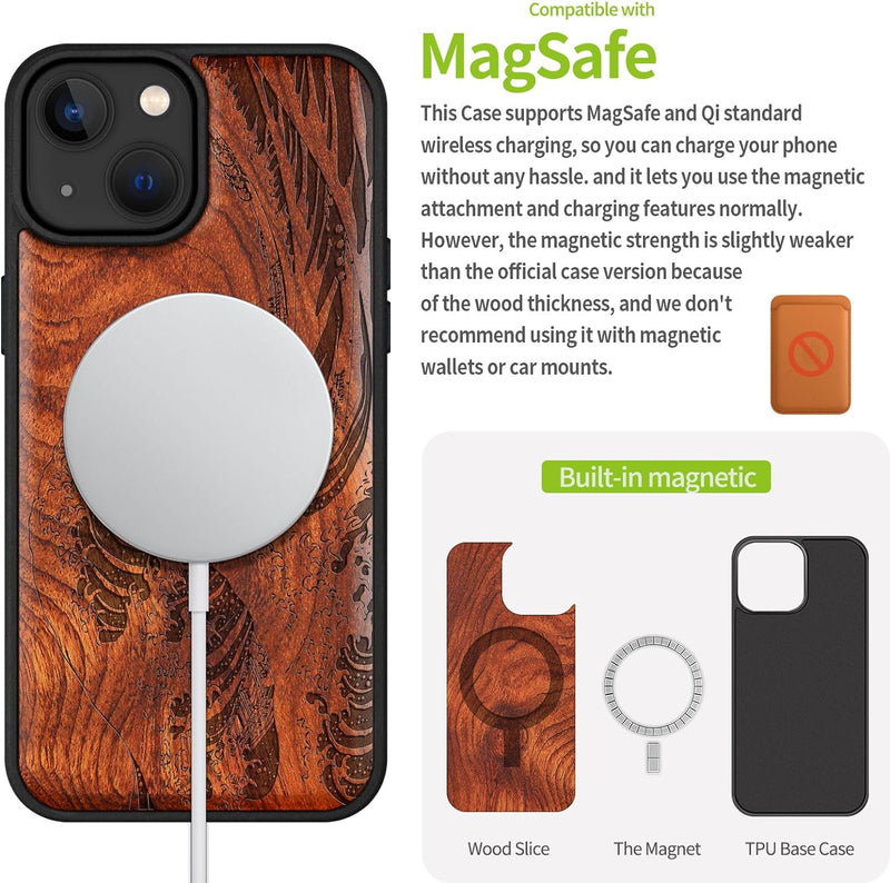 Carveit Handyhülle für iPhone 15 Cover Kompatibel mit Magsafe [Holz und TPU Silikon Hybrid hülle] Ma