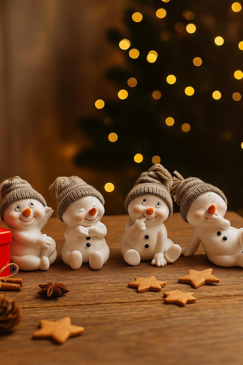 khevga Weihnachtsdeko Deko-Figuren Schneemann grau im 4er Masse sitzend