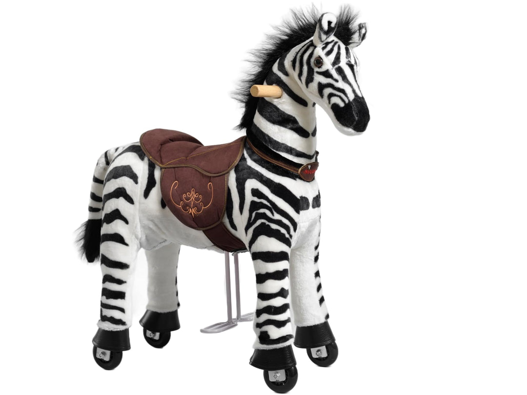 Ponnie Reitpferd mit Rollen Dixi Zebra S (3-6 Jahre), Spielpferd zum Reiten mit Abnehmbarer Braun Sa