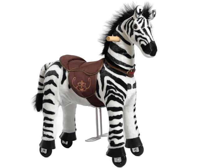 Ponnie Reitpferd mit Rollen Dixi Zebra S (3-6 Jahre), Spielpferd zum Reiten mit Abnehmbarer Braun Sa