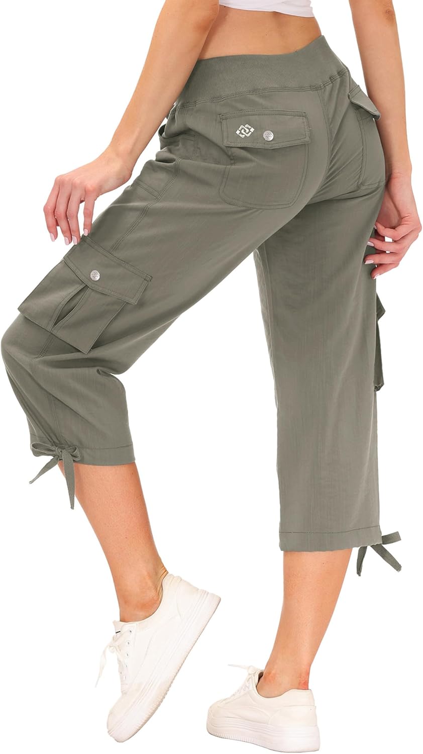 JINSHI Hosen Damen Sommer Cargohose 3/4 Lange Hosen Caprihose Freizeithose Outdoorhose Wanderhose mi