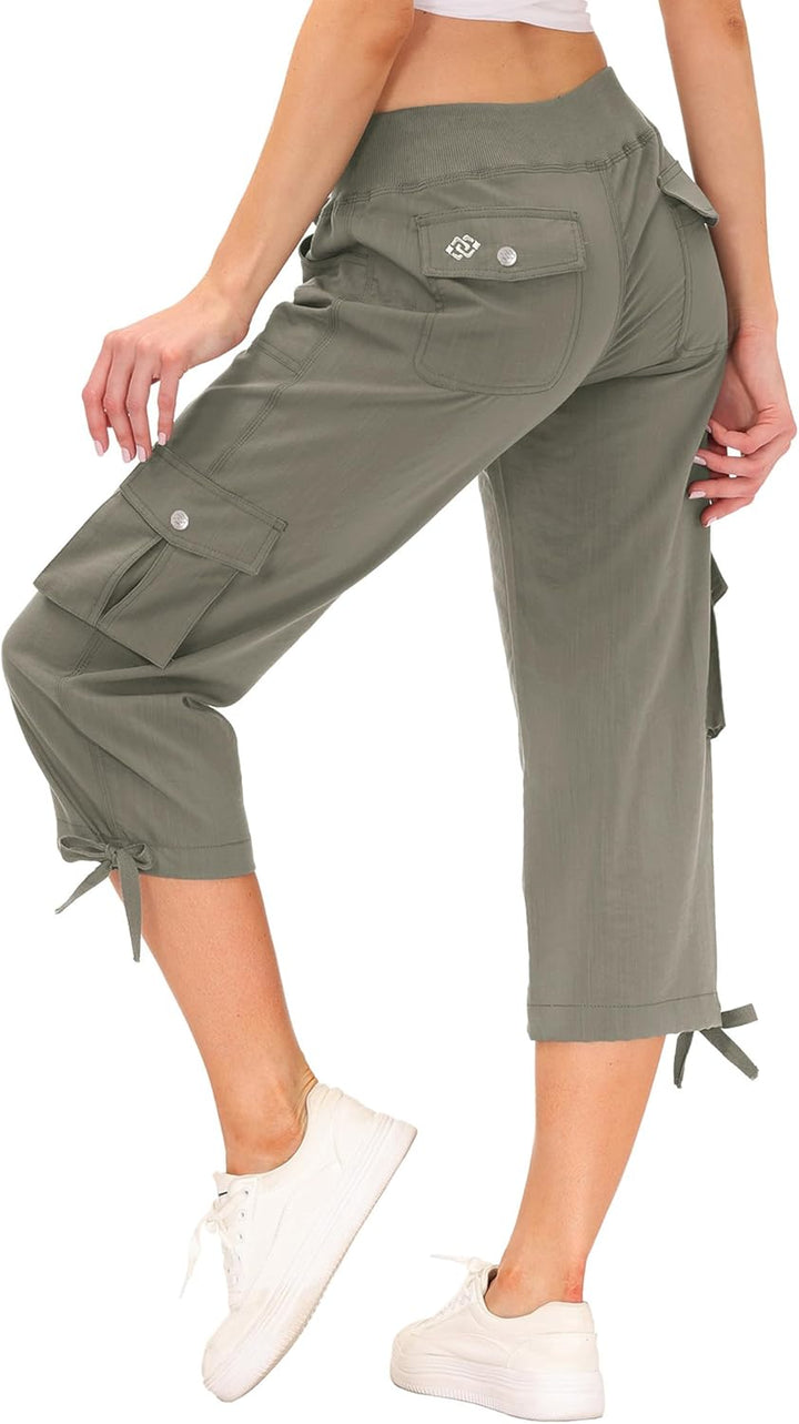 JINSHI Hosen Damen Sommer Cargohose 3/4 Lange Hosen Caprihose Freizeithose Outdoorhose Wanderhose mi