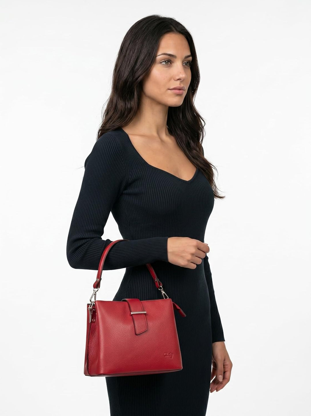 Handtasche Echt Leder Damen Made in Italy, Tragetasche, Umhängetasche, Abendtasche aus Leder 021791