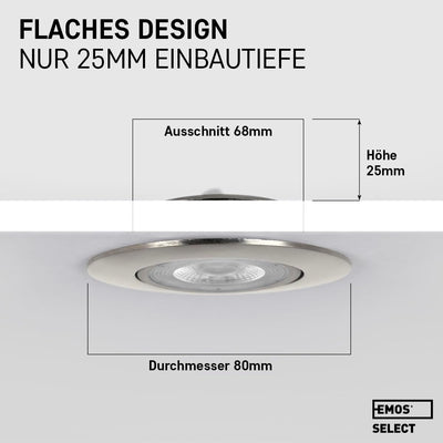 Emos LED Einbaustrahler 230V, 5W / 450lm, 50° schwenkbar, neutralweiss 4000k | Einbaustrahler LED Sp