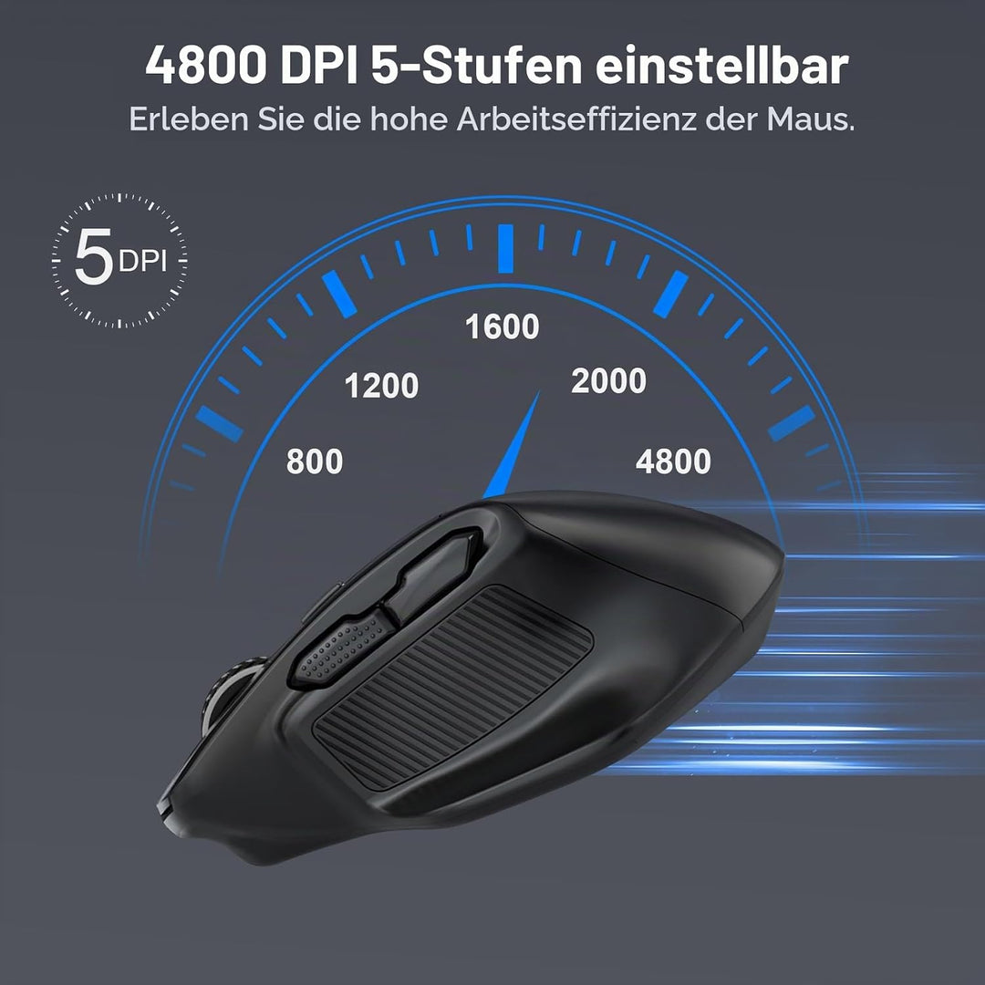 Bluetooth-Maus Grosse Maus für grosse Hände, Wireless Mouse Kabellos mit Tri-Mode (Bluetooth 5.0/4.0