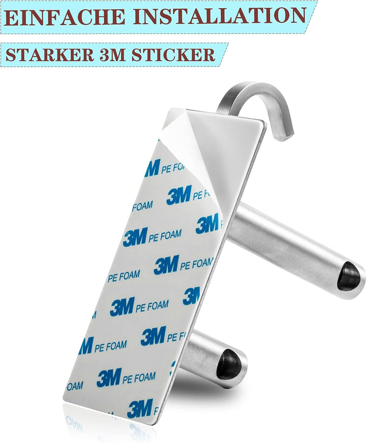 JS Handtuchhalter selbstklebend Handtuchstange ohne Bohren EdelstahlGeschirrtuchhalter mit 2 Haken B