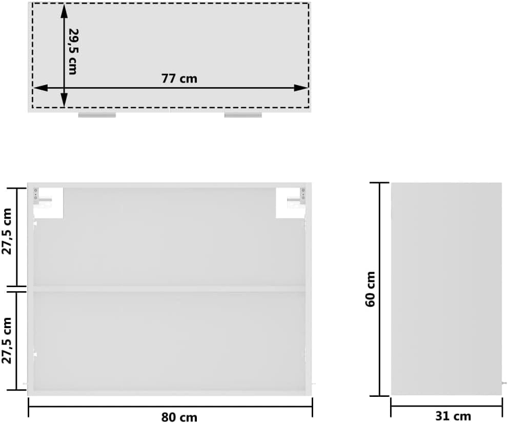 Hängeglasschrank Weiss 80x31x60 cm Holz KüChenschrank HäNgeschrank KüChe Vorratsschrank Schrank Klei