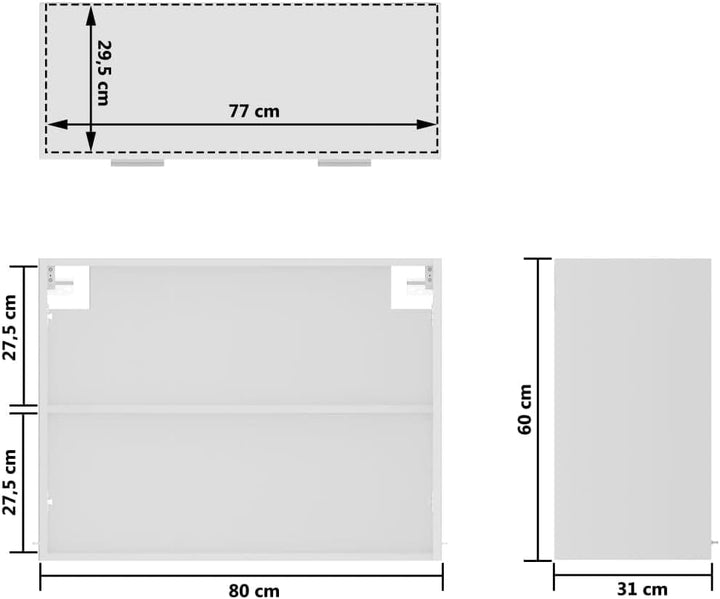 Hängeglasschrank Weiss 80x31x60 cm Holz KüChenschrank HäNgeschrank KüChe Vorratsschrank Schrank Klei