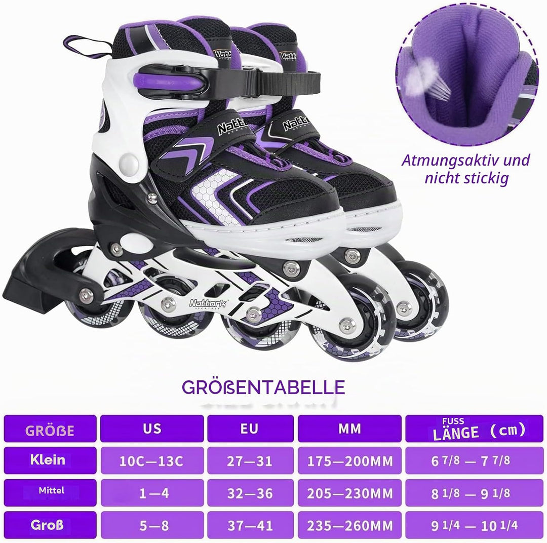 Nattork Inliner für Kinder Verstellbare Inline Skates, 4 Grössen Kinder Inline Roller Skates mit Bel