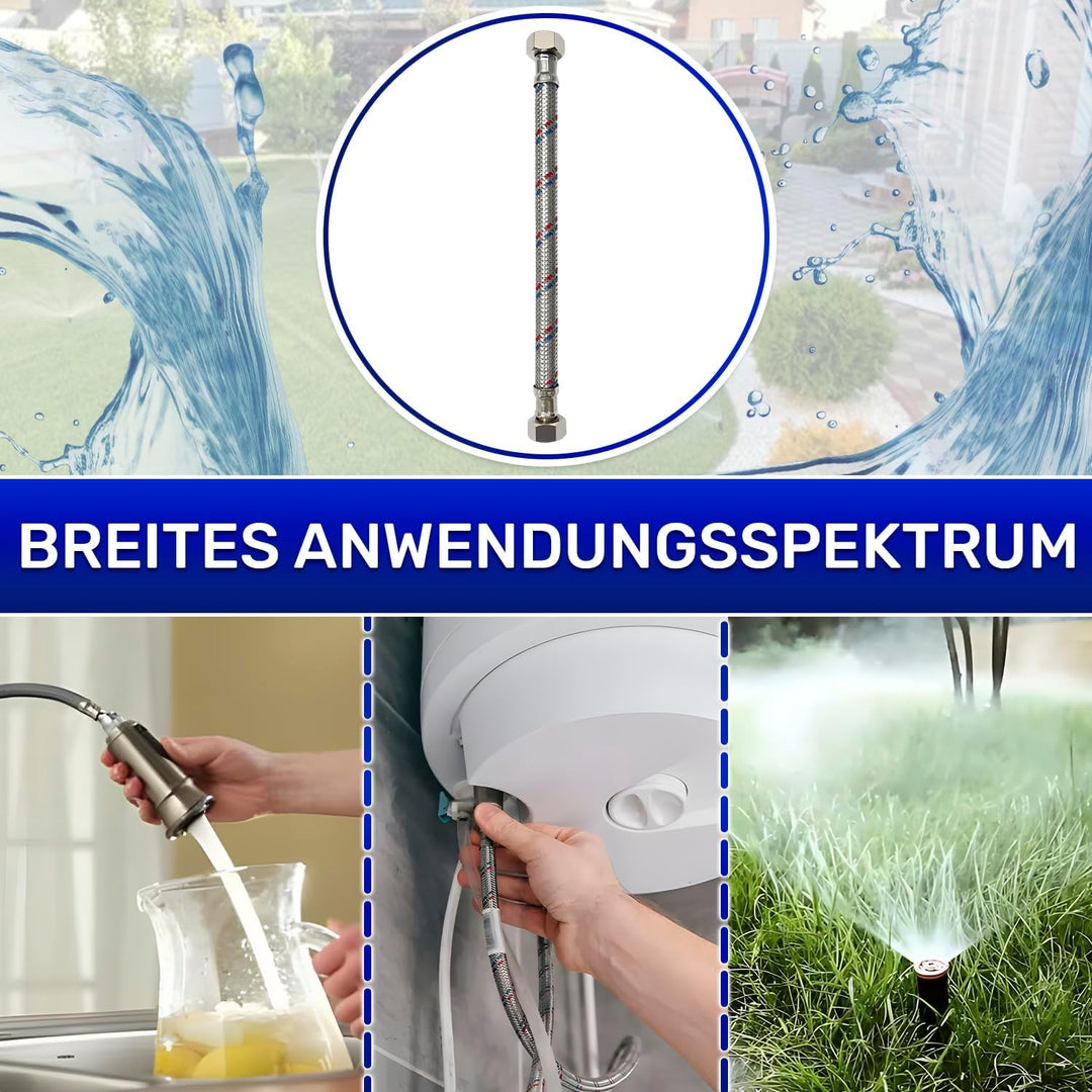 Flexibles Wasseranschluss 25 cm mit Edelstahlgewebe Innengewinde-Innengewinde 3/8” x 3/8” mit einem