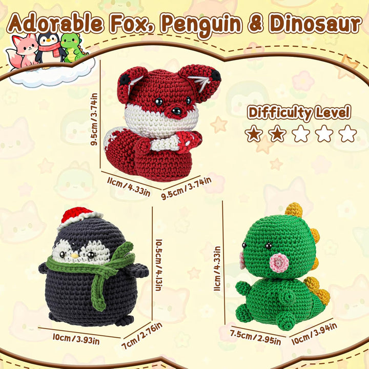 Häkelset für Anfänger Kinder - 3 Stück Tiere Häckel Kit für Kinder Erwachsene, Amigurumi Strickset m