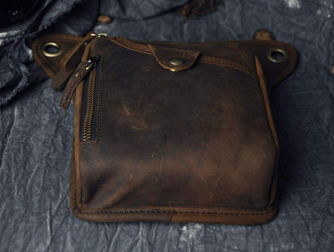 Le'aokuu Herren Echtes Leder Tasche Beinbeutel Beintasche Aussenbeintasche Beinbeuteltasche Reisen H