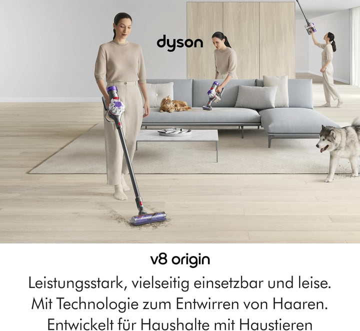 Dyson V8 Origin Kabelloser Staubsauger 2026, 130 AW, bis zu 40 Min Laufzeit, Motorbar mit Haarentwir