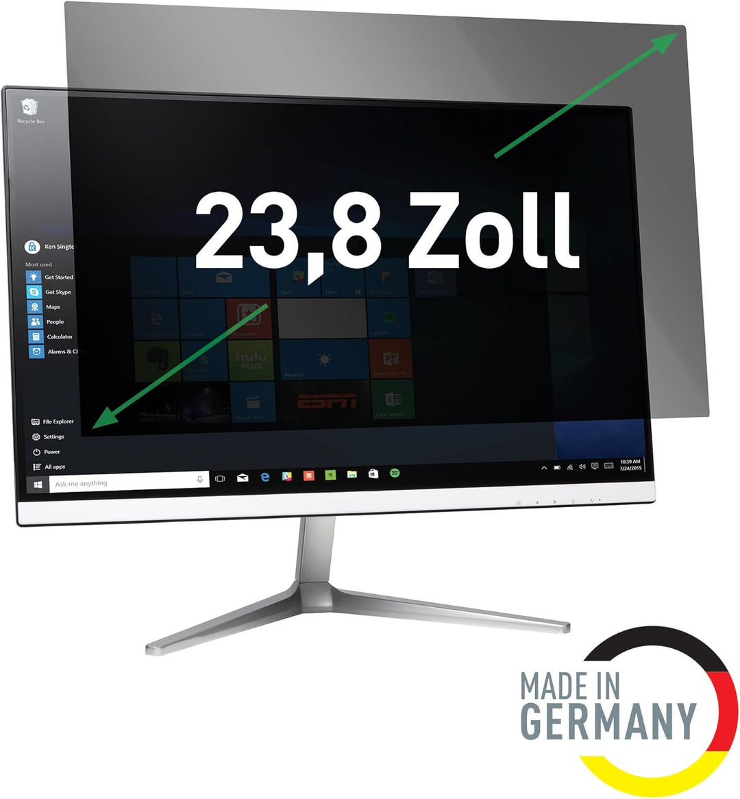 Leitz Monitor Blickschutzfilter 23.8 Zoll (16:9), Abnehmbare Schutzfolie, Mit Blaulichtfilter und Bl