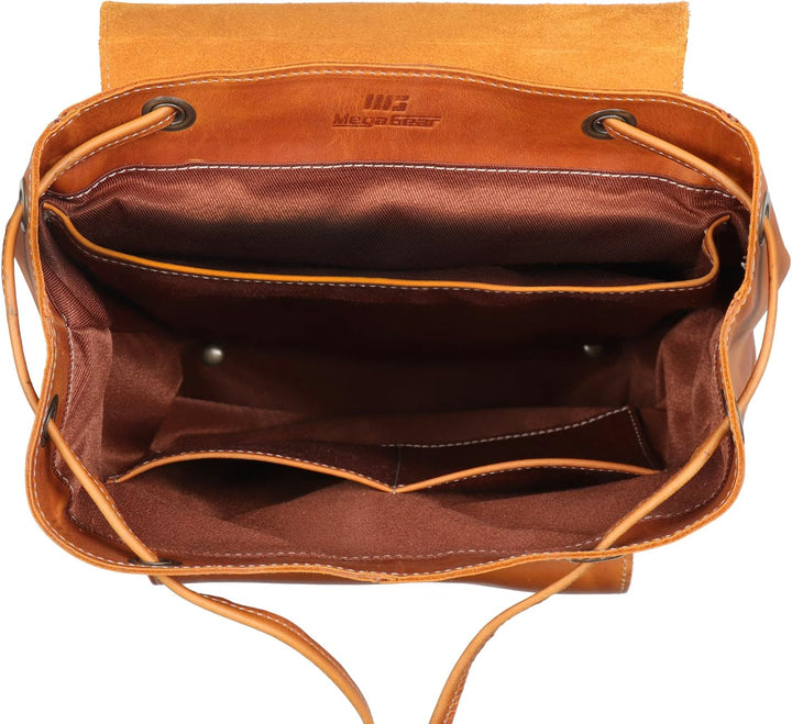 MegaGear Valley Echter Leder Rucksack Kamel, Kamel