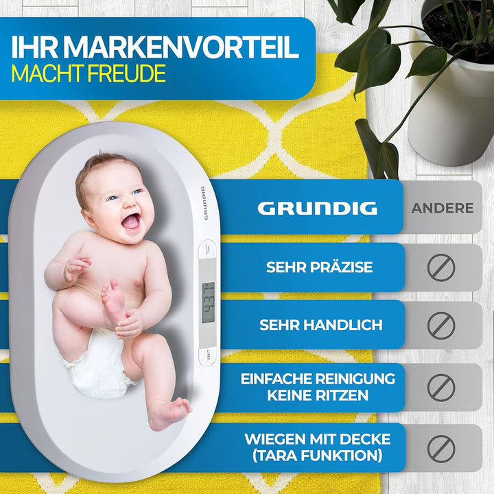 GRUNDIG Babywaage | Digitale Kinderwaage bis 20Kg | digitale LED Anzeige | Gewichtskontrolle ab Gebu