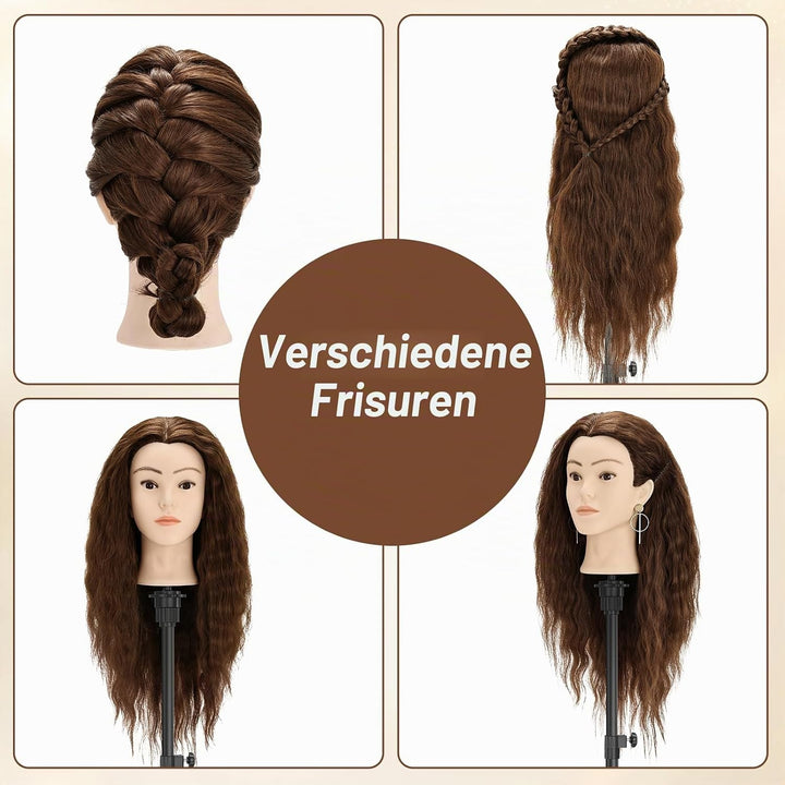 Yekavo Frisierkopf Echthaar, Trainingskopf mit 90% Echthaar 61cm/24inch, Schaufensterpuppe Kopf Übun